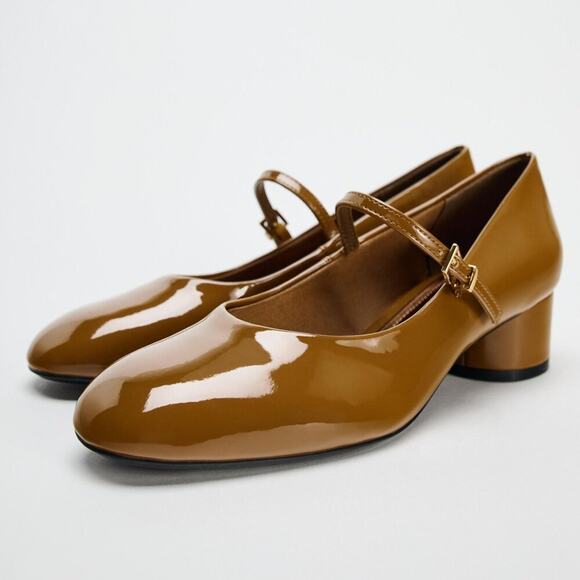ZARA Mary Jane Patent Heels NWT – Ochre Buckled Block Heels, Size 8 & 9 - Picture 9 of 16